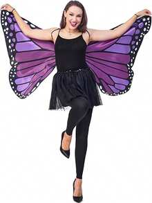 Women's 2 Piece Butterfly Halloween Cosplay Accessory Set Printed Fabric Wings Antenna Headband Fairy Party Costume Kit Fall - Purple - View 2
