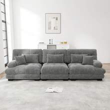 3 Seat Modular Sofa Bed Frame Grey Chenille - 灰色三座 - 查看 1