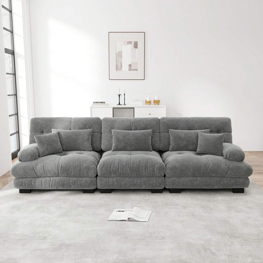 3 Seat Modular Sofa Bed Frame Grey Chenille - 灰色三座 - 查看 1