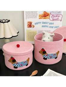 Ember Penyimpanan Anti Debu Kapasitas Besar Berbahan Katun dengan Tutup, Keranjang Organizer Rumah Tangga Desain Anak Anjing Lucu Kartun, Ember Penyimpanan Anti Debu Kapasitas Besar dengan Tutup, Dapat Menyimpan Berbagai Barang, Mainan, Makanan Ringan, Keranjang Penyimpanan Rak, Tersedia dalam Ukuran Kecil dan Besar - Berwarna merah muda - View 10
