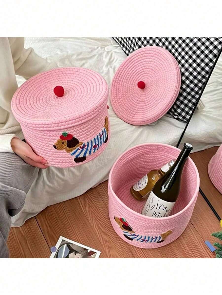 Ember Penyimpanan Anti Debu Kapasitas Besar Berbahan Katun dengan Tutup, Keranjang Organizer Rumah Tangga Desain Anak Anjing Lucu Kartun, Ember Penyimpanan Anti Debu Kapasitas Besar dengan Tutup, Dapat Menyimpan Berbagai Barang, Mainan, Makanan Ringan, Keranjang Penyimpanan Rak, Tersedia dalam Ukuran Kecil dan Besar