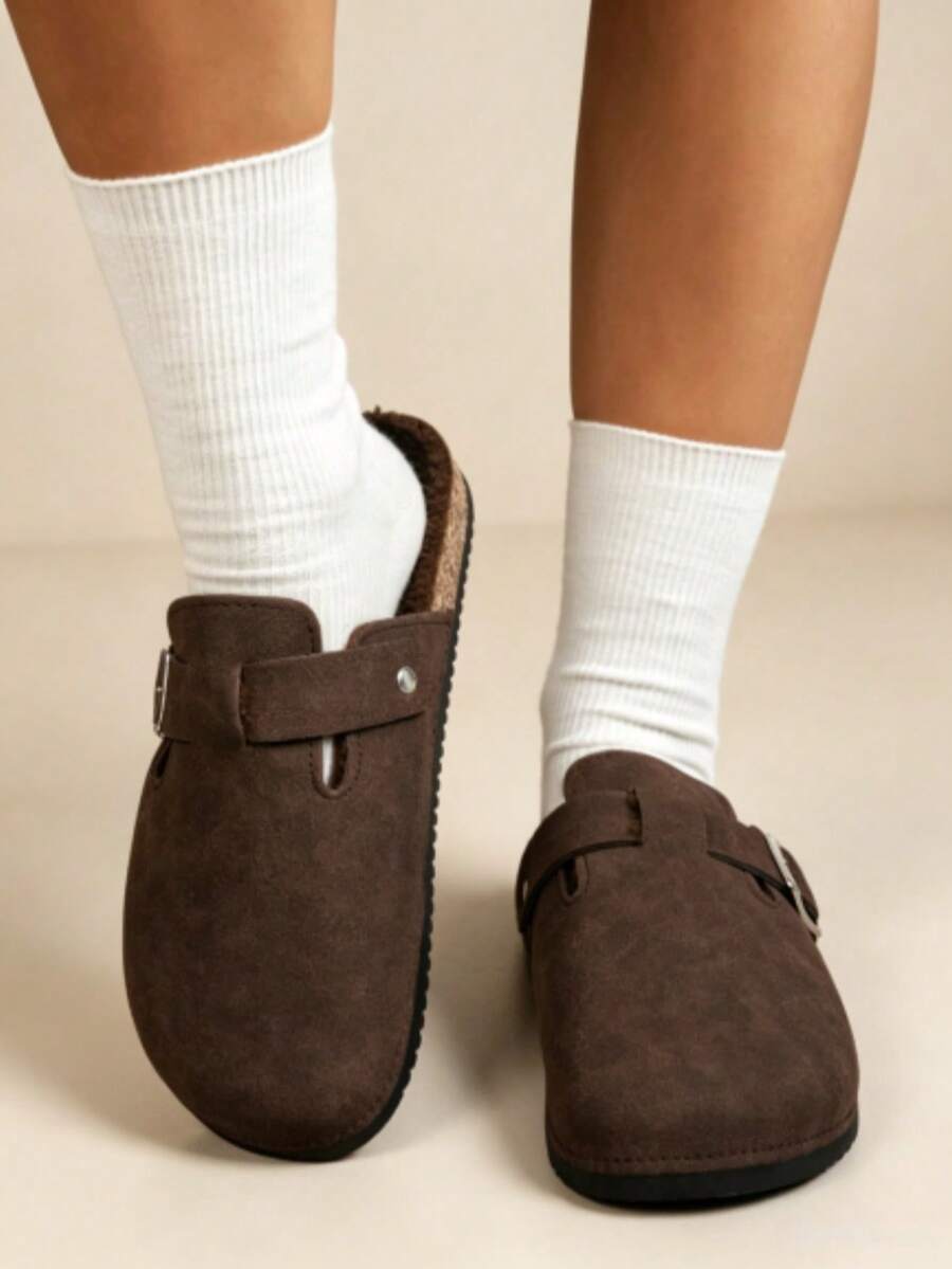 Men's Mule Shoes, New Retro Slip-On Loafers, Casual Comfortable Style, Closed-Toe Flat Mule Shoes With Adjustable Laces, Cotton Insole Suitable For Autumn/Winter, Unpadded Version Suitable For All Seasons - Camel - View 1