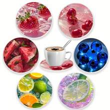 2D Flat Printing Process/6pcs Fruit Pattern Acrylic Coasters--Coffee & Beverage Coasters, Suitable For Bars, Home Gatherings, Cafes, Offices And Various Occasions, Home Decor Housewarming Gift - Acrylic Coaster - View 4