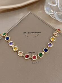 Women's Elegant Luxury Colorful Zirconia Chain Necklace & Bracelet Set, Stainless Steel Gold Chain Necklace, Party Birthday Christmas Jewelry Gift - Multi-color 2 - View 8
