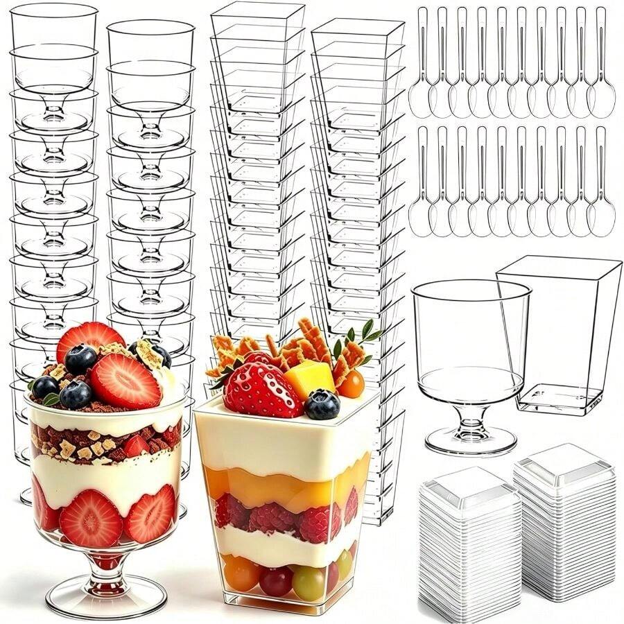 430 Pack 5 Ounce Clear Disposable Dessert Cups With Lids And Spoons Parfait Cups, Shooter Cups, Square Appetizer Cups, For Ice Cream Yogurt Pudding - Multicolor - View 1