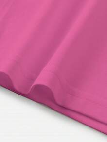 Kaos Wanita Lengan Pendek Kasual Serbaguna untuk Sehari-hari, Leher Bulat, Motif Huruf, Cocok untuk Musim Panas. - Hot Pink - View 5