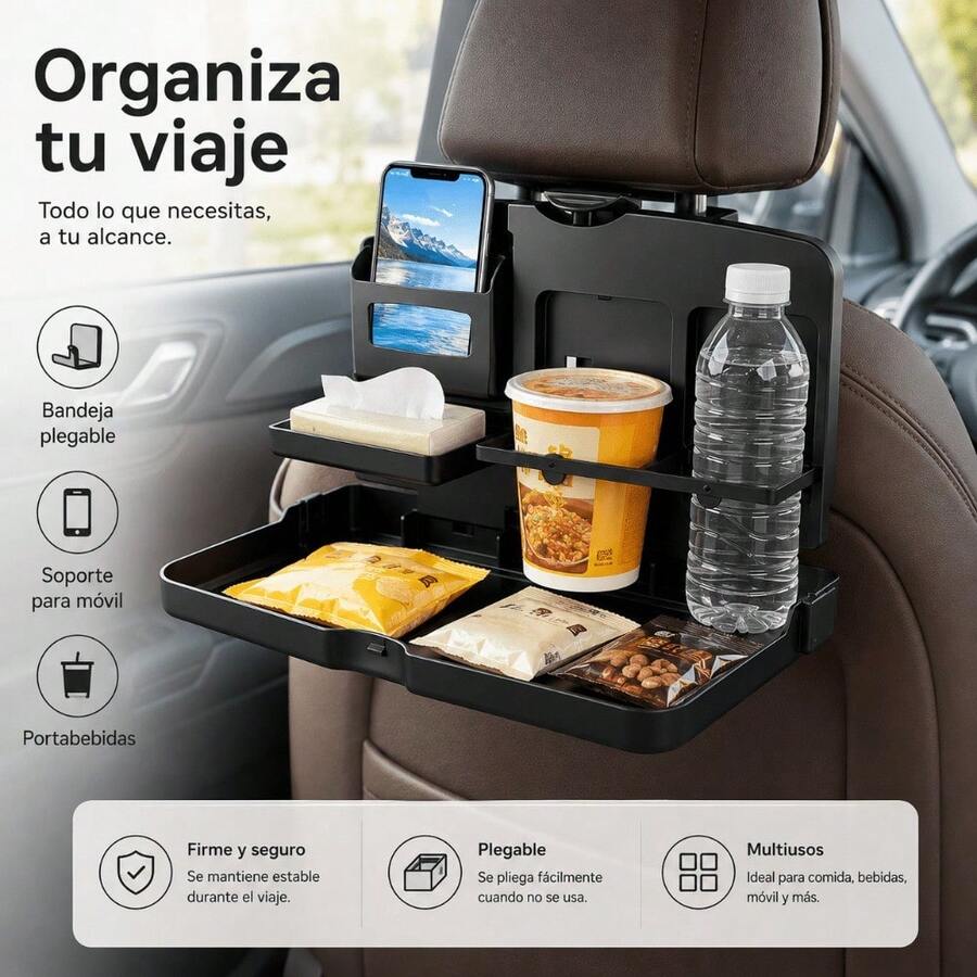 Foldable Car Seat Organizer With Cup Holder And Phone Holder, Multi-Functional Tray For Food, Drinks And Snacks, Suitable For Baby Travel - Multicolor - View 1