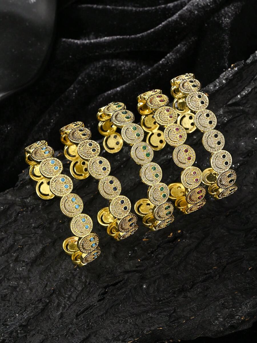 金色笑臉手鍊，精緻極簡百搭，適合約會、聚會、派對禮物，美感十足 - 彩色 - 查看 1