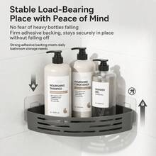 Estantería de baño ahorradora de espacio - Sin necesidad de perforar, estante triangular resistente con ganchos, uso en las 4 estaciones, organizador de almacenamiento multifuncional para baño y cocina, estantería autoadhesiva montada en la pared, caddy de ducha a prueba de óxido, la mejor opción para almacenar accesorios - Traje gris de doble capa - Ver 8
