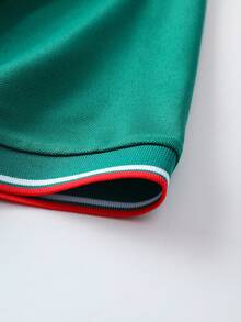 Men's Summer Solid Color Short Sleeve Casual Commute Button Collar Polo Shirt, Suitable For Golf Sports, Dark Green Polo Shirt - Green - View 5