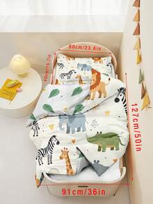 2pcs Safari Jungle Animal Toddler Bedding Set, Cute Cartoon Lion Elephant Giraffe Duvet Cover Set, Suitable For Boys And Girls Bedroom Decor - Multicolor - View 11
