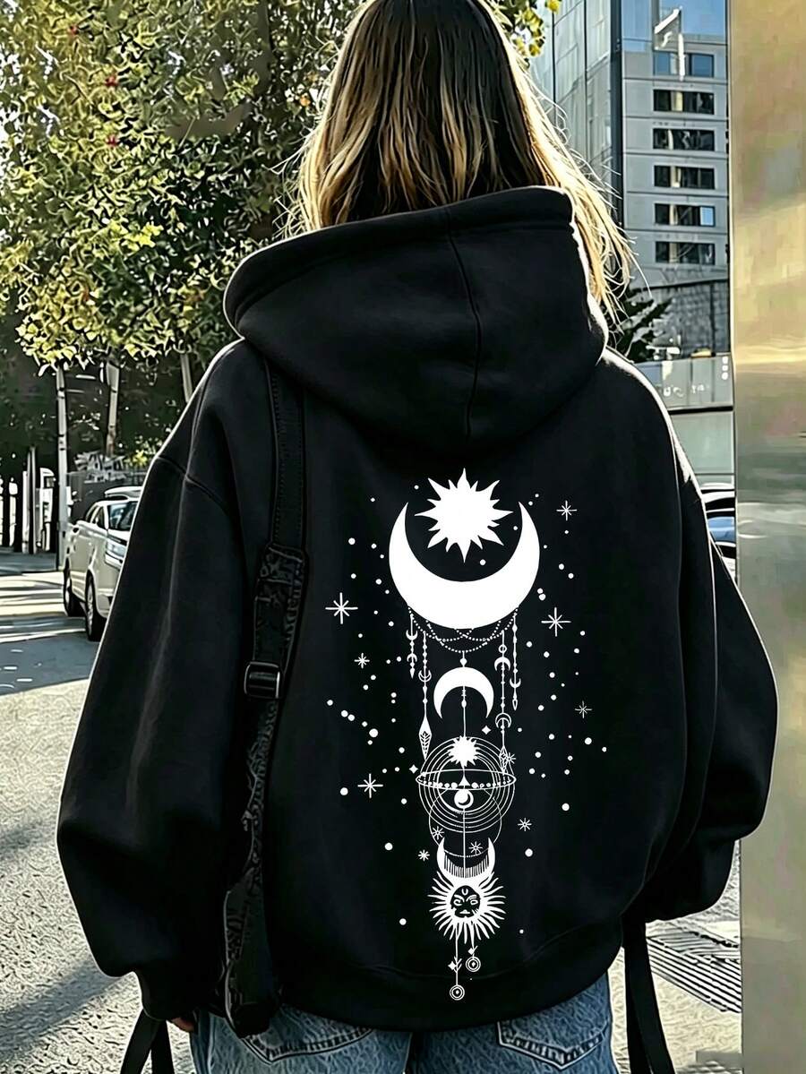 Sweatshirt Hoodie Kasual Ukuran Besar untuk Musim Gugur/Dingin, Pakaian Musim Gugur/Dingin yang Sempurna untuk Anak Perempuan, Warna Hitam untuk Liburan - Hitam - View 1