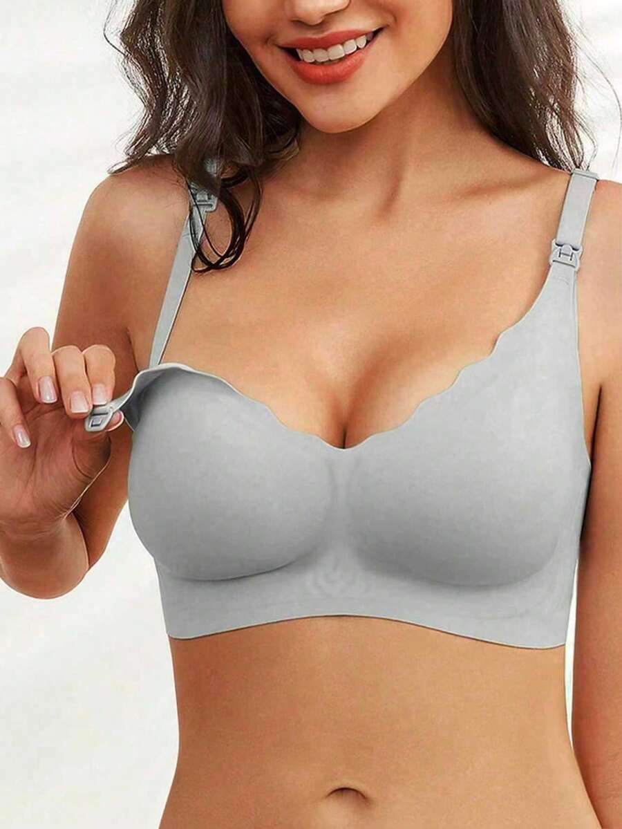 1件装孕妇哺乳文胸,透气产后哺乳文胸,舒适无缝无钢圈文胸 - 灰色 - 查看 1