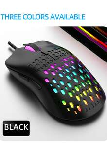 Mouse con cable iluminado arcoíris, RGB con diseño ahuecado para juegos en computadora - Negro - Ver 5