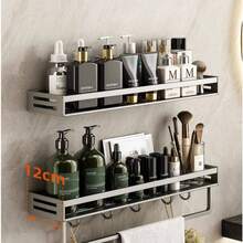 Estantería de almacenamiento para baño, estantería de almacenamiento para cocina, almacenamiento de pared de cocina, estantería de almacenamiento para balcón, adecuada para cocina, baño, inodoro, balcón, material de aleación de aluminio, resistente y duradero, a prueba de humedad y óxido, estantería de almacenamiento para botellas y frascos, ahorra espacio, dos métodos de instalación, estantería de almacenamiento sin taladro - A - Ver 9