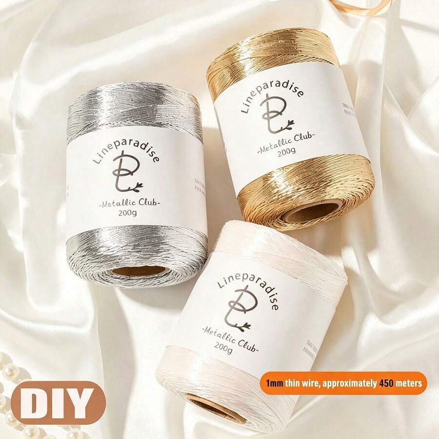 1 Roll Of 1mm Shiny Metallic Yarn Rope, 450 Meters, Suitable For Crochet And Hand Knitting | Silver, Pink, Gold Wire Craft Supplies | DIY Christmas Decorations, Bags, Home Decor, And Knitting Projects - Multicolor - View 1