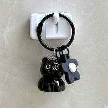 1pc Black Bell Lucky Cat Phone Chain Pendant, Lucky Cat Phone Charm, Suitable As Gift For Family, Friends, Classmates - Black - View 11