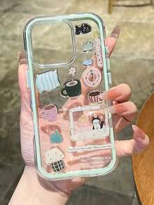 DIY Cute Fun Snowman Tree Illustration Transparent Phone Case, Compatible With IPhone 17 Air 16 ProMax 15 14 13 12 11 Pro Max, Transparent Cute Shockproof Protective Case (DIY Phone Case Stickers Can Be Customized) - Green + Sticker - View 4