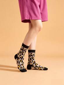 5/1 Pair Women's Socks, Soft And Comfortable Fashion Leopard Print Knee-High Socks For Summer, White Socks Suitable For Daily Sports And Fashion Matching - Multicolor - View 2