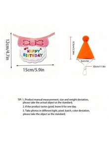 2pcs Cute Pet Birthday Party Set, Embroidered Bib And Adjustable Pom Pom Cone Hat, Pet Photography Props Accessories, Suitable For Small And Medium Cats And Dogs, 6 Colors Available, Cat And Dog Birthday Decoration Supplies - Multicolor - View 3