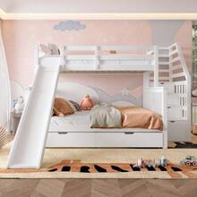 90 X 200 Over 140 X 200 Bunk Bed With Drawers, Storage, And Slide - 白色 - 查看 2