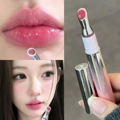 HERORANGE Brillo de Labios Portátil con Espejo y Aplicador Metálico Especial, Hidratante de Larga Duración con Brillo Rosa Plata, Labios Voluminosos, 6 Tonos, Regalo de Maquillaje Estilo Y2K para Estudiantes y Fiestas