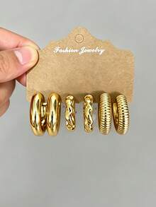 3-9 Pairs Vintage Thick Gold Earrings Set, New Fashion CCB Earrings, 9 Pairs Set Covers All Outfits - Gold - View 5