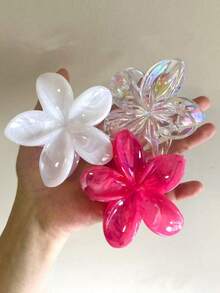 3pcs/Set Women White Rose Red Transparent White Gradient Floral Large Plastic Hair Claw Clips, 7.8cm (3.07in) Long, Lightweight Minimalist Solid Color, Elegant Luxury, Versatile Fashion. Bathroom Hair Accessories, Suitable For Daily Outings, Casual Gatherings, Commuting, Beach Vacations; Can Be Used For Styling, Updos, Ponytails, Face Washing, Bathing, Makeup, Matching Outfits, Hair Claw Hair Accessories - Multicolor - View 4