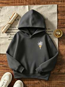 Young Boy Palm Tree Sunset Graphic Print Hoodie, Casual Long Sleeve Pullover Sweatshirt For Kids - Dark Grey - View 4