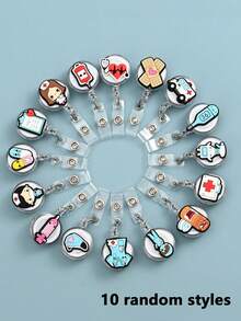 10pcs Retractable Hospital Nurse Badge Reel, Cute Cartoon Keychain Lanyard, Random Style Gifts For Mother, Father, Graduation, And Teacher - Multicolor - View 3