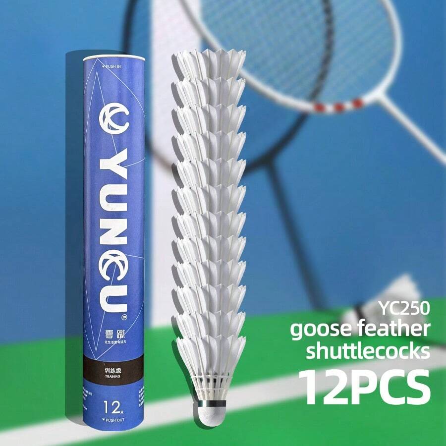 YUNCU 12Pcs Goose Feather Badminton Shuttlecocks, Durable Stable Flight Badminton Balls For Indoor Outdoor Training & Sports