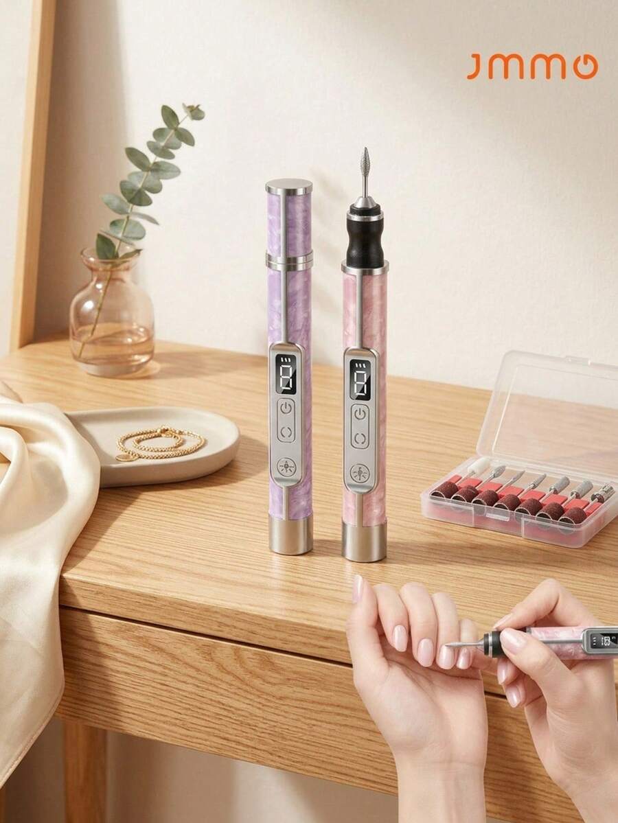 JMMO Portable Electric Nail Drill, Rechargeable Cordless Nail File Machine With LED Display, Professional Manicure Pedicure Polishing Tool Kit With 12 Nail Drill Bits For Home Salon Nail Care - Multicolor - View 1