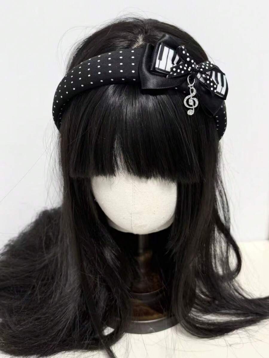 1件裝龐克波點音符髮箍,哥德風Y2K時尚百搭髮飾,居家美妝萬聖節髮飾 - 黑色 - 查看 1