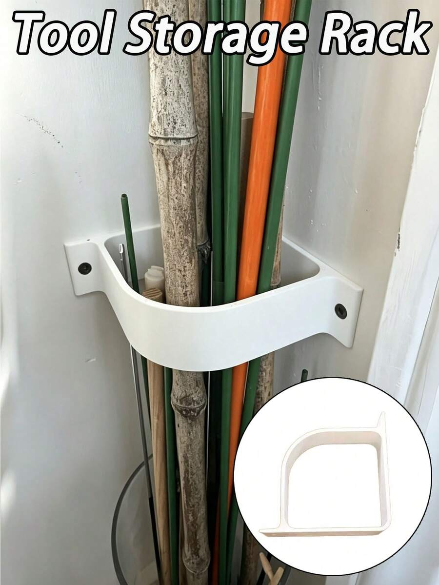 【工具收納架】壁掛式轉角工具收納架，鑽孔安裝式垂直桿整理架，適用於車庫、工作室、庭院，掃帚拖把及長柄工具收納架，不含螺絲 - 多色 - 查看 1