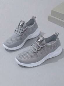 Women's Breathable Knit Slip-On Shoes - Wide-Fit Casual Sneakers, Soft EVA/PVC Composite Sole, Suitable For All Seasons, Jogging, And Daily Wear - Ash - View 5