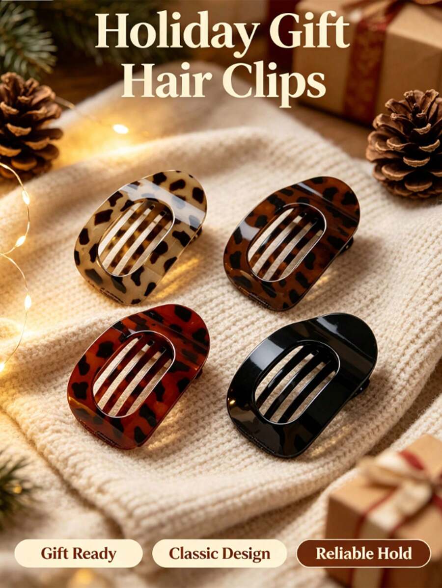 4PCS 2026 New Elegant Curved Flat Abalone Alligator Hair Clips, Large Size High-End Hair Claw Clips For Women's Back Head Updo - Multicolor - View 1