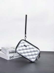 Bolso Bandolera Minimalista Mini con Diseño de Rombo, Carcasa Rígida de PVC Resistente al Agua, Casual y Versátil para Hombres - Plateado - Ver 2