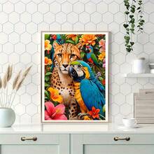 1 pezzo | Pittura di diamanti 5D fai-da-te | Kit di pittura di diamanti con motivo di leopardo e pappagallo in fiori, set di mosaico con perforazione completa rotonda, pittura di diamanti ad alta definizione, concentrazione e relax attraverso il fai-da-te, adatto per decorazione da parete di soggiorno, camera da letto, ufficio, regalo sorpresa per decorazione domestica festiva per famiglia e amici, senza cornice - diamante rotondo - Visualizzare 5