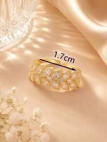 1pc French Gentle Style Hollow Leaf Wide Ring, Continuous Marquise Cut Design, Niche Premium Commuter Gift Hand Accessory - ring - View 1