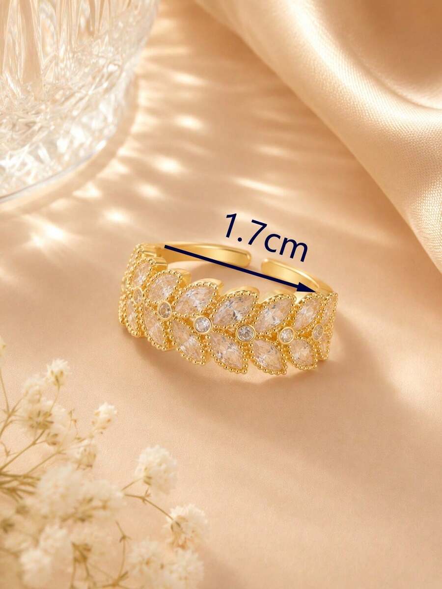 1pc French Gentle Style Hollow Leaf Wide Ring, Continuous Marquise Cut Design, Niche Premium Commuter Gift Hand Accessory - ring - View 1