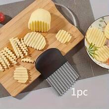 1/2pcs Stainless Steel Wavy Cutting Knife - Multipurpose Wavy Blade For Fruits, Vegetables And Salads - Blades For Making Perfect Fries And Carrot Slices - Essential Kitchen Tool - Black - View 10