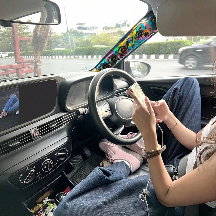 Hip Hop Street Style Cool Modified Car A-Pillar Sticker, Colorful Graffiti Background With Music Note & Speaker Pattern, Self-Adhesive Interior Modification Anti-Scratch Wear-Resistant - Decorative Stickers - View 1