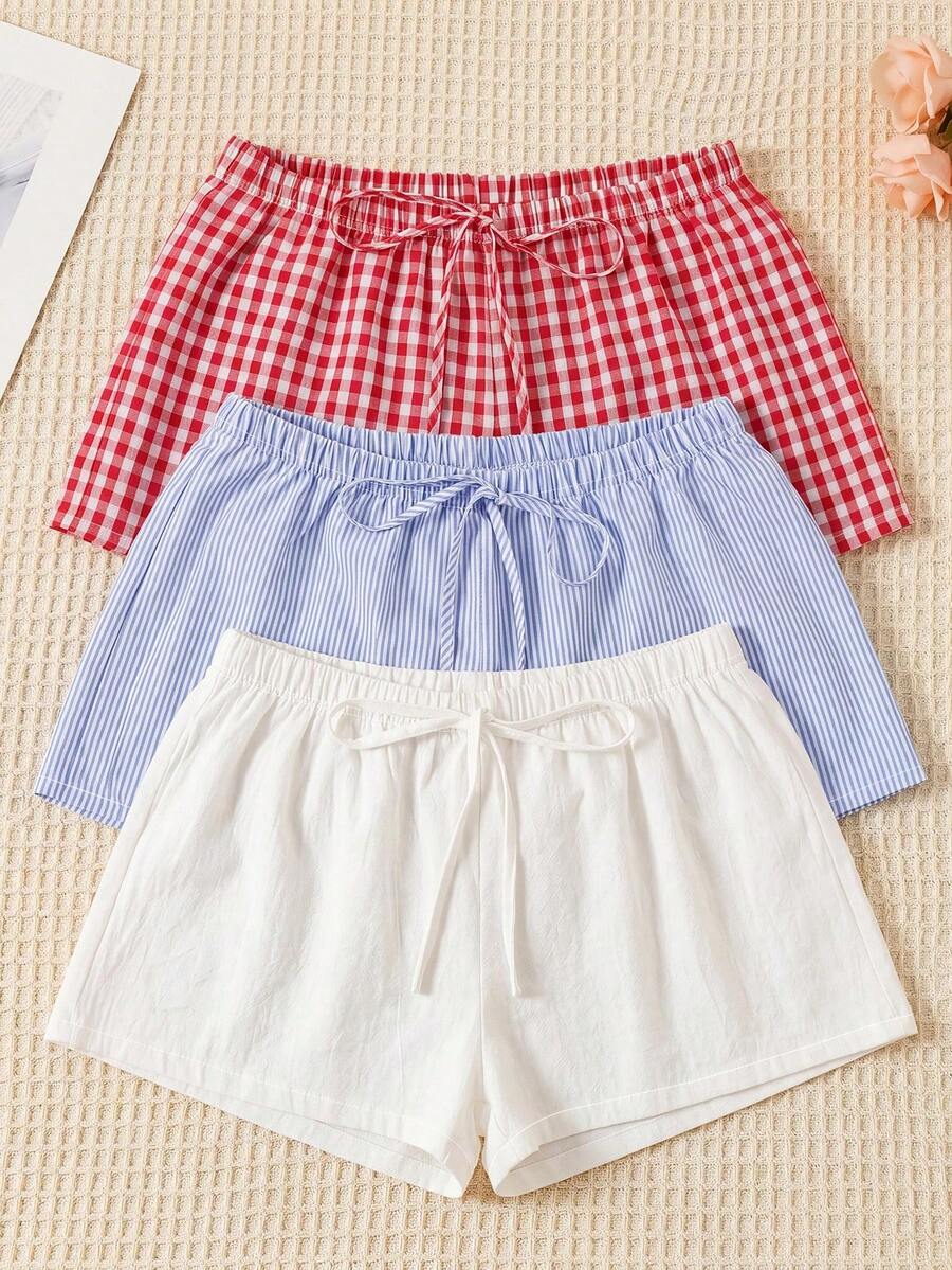 3pcs Women's Plus Size Pajama Pants, Striped Shorts Loungewear, Loose And Comfortable, Suitable For Summer - Multicolor - View 1