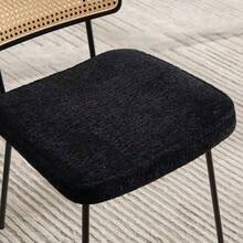 Modern Dining Chair, Set Of 2, Chenille Upholstery, Armless, Solid Wood Frame On The Backrest, Rattan Look, Adjustable Metal Legs - Black - View 10