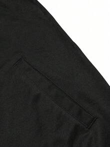 Men's Solid Black Zipper Flight Jacket Sweatshirt, Ribbed Stand Collar Long Sleeve Casual Knit Outerwear, Suitable For Daily Streetwear - Black - View 5
