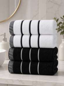 1 pezzo/4 pezzi - Set di asciugamani a righe bianche e nere in 100% cotone, morbidi e delicati sulla pelle, ad asciugatura rapida, asciugamani assorbenti multiuso per casa, hotel, palestra, spiaggia - Multicolore - Visualizzare 5