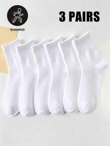 3 Pairs INS Minimalist Pure White Mid-Calf Socks, Vertical Ribbed Cuffed Non-Slip Soft White Socks, Basic Everyday Wear - White - View 9