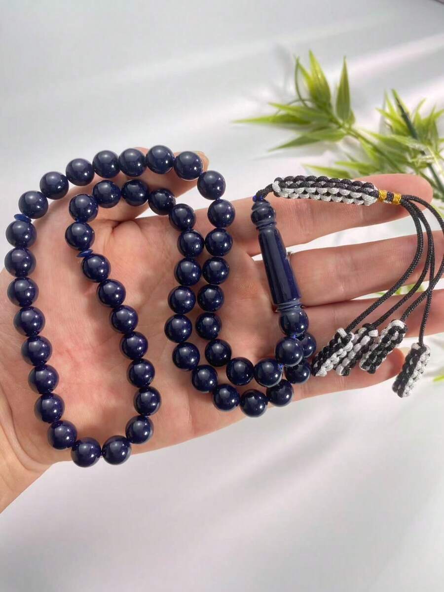 1件 3穗編織便攜式穆斯林祈禱珠,銀色穗子Tasbih,適用旅行與日常祈禱 - 寶藍色 - 查看 1