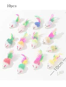 5pcs/10pcs/15pcs/20pcs Artificial Mouse Cat Toys, Artificial Feather Pet Toys, Artificial Mouse Pet Toys Help Protect Pet Teeth Health - Pet Interactive Indoor Play And Teeth Cleaning, Random Color - Multicolor - View 9