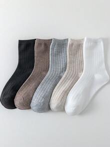 5 Pairs Women's Solid Color Boat Socks, Fashionable Versatile Casual Comfortable Soft Sweat-Absorbing Breathable Women's Socks, Couple Socks Suitable For Daily Wear - Multicolor - View 4